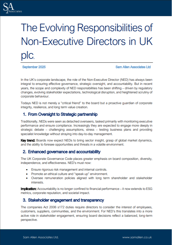 The Evolving Responsibilities of Non-Executive Directors in the UK